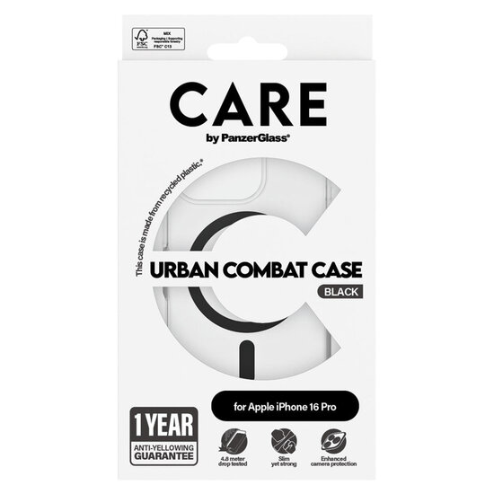 CARE by PanzerGlass - Urban Combat Case MagSafe voor Apple iPhone 16 Pro - Black