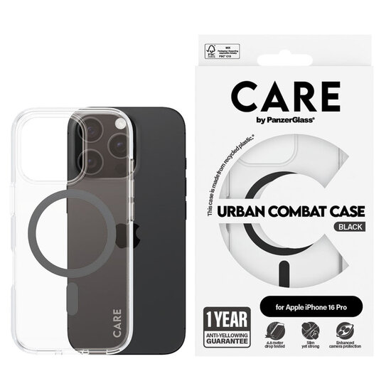 CARE by PanzerGlass - Urban Combat Case MagSafe voor Apple iPhone 16 Pro - Black