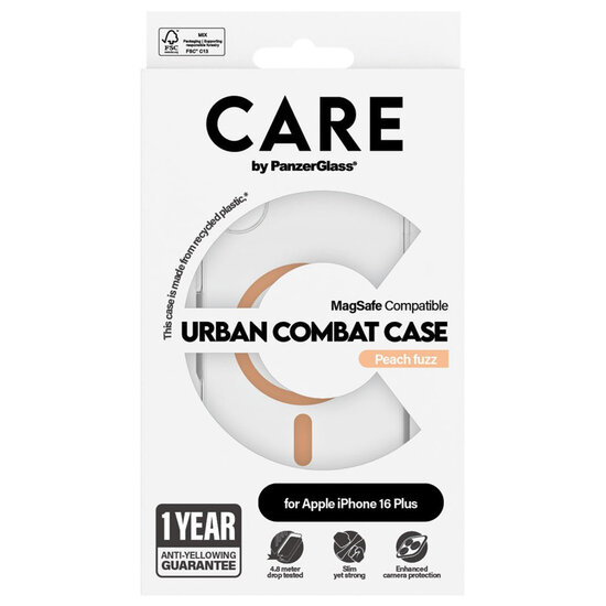 CARE by PanzerGlass - Urban Combat Case MagSafe voor Apple iPhone 16 Plus - Peachy