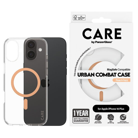CARE by PanzerGlass - Urban Combat Case MagSafe voor Apple iPhone 16 Plus - Peachy
