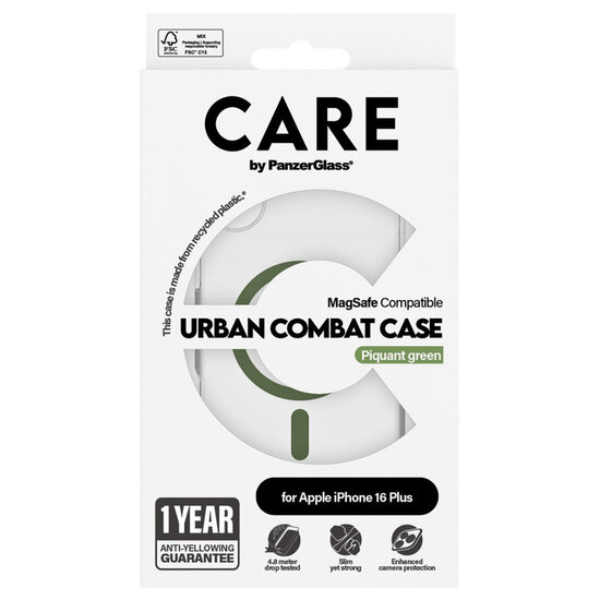 CARE by PanzerGlass - Urban Combat Case MagSafe voor Apple iPhone 16 Plus - Green
