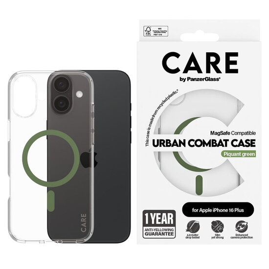CARE by PanzerGlass - Urban Combat Case MagSafe voor Apple iPhone 16 Plus - Green