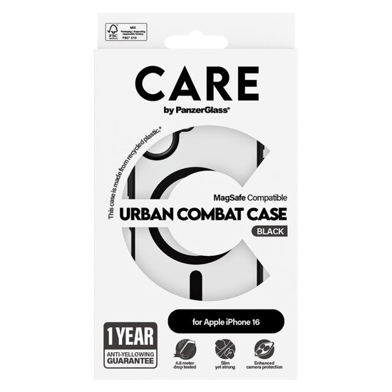 CARE by PanzerGlass - Urban Combat Case MagSafe voor Apple iPhone 16 - Urban Combat Black