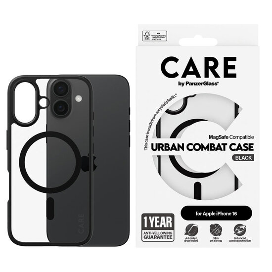 CARE by PanzerGlass - Urban Combat Case MagSafe voor Apple iPhone 16 - Urban Combat Black