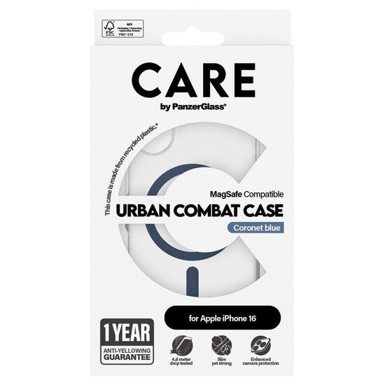 CARE by PanzerGlass - Urban Combat Case MagSafe voor Apple iPhone 16 - Blue