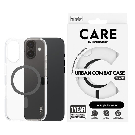 CARE by PanzerGlass - Urban Combat Case MagSafe voor Apple iPhone 16 - Black