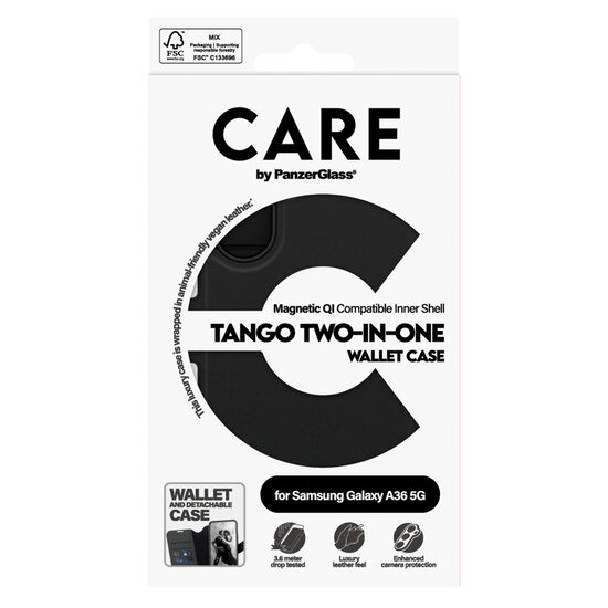 CARE by PanzerGlass - Tango 2 in 1 Wallet Case MagSafe voor Samsung Galaxy A36 - Black