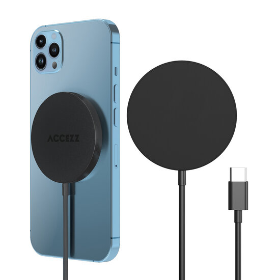 Accezz - Wireless Charger USB-C - MagSafe en Qi2 Draadloze Oplader - 1 m - Black