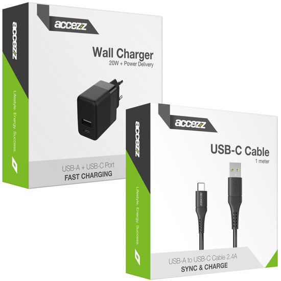 Accezz - Wall Charger met USB-C naar USB kabel - Oplader - 20 Watt - 1 m - Black