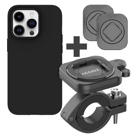 Accezz - EasyLock telefoonhouder fiets - inclusief hoesje voor Apple iPhone 15 Pro - Aluminium - 360 graden draaibaar - Black