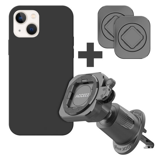 Accezz - EasyLock telefoonhouder auto - inclusief hoesje voor Apple iPhone 13 - Ventilatierooster - 360 graden draaibaar - Black