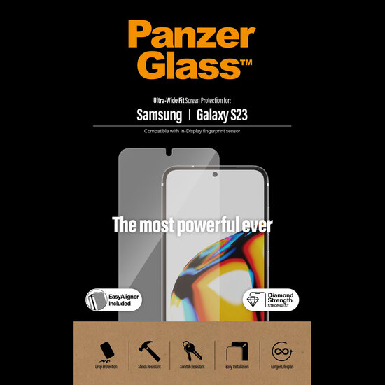 PanzerGlass - Ultra-Wide Fit Anti-Bacterial Screenprotector incl. applicator voor Samsung Galaxy S23 - Transparent