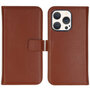 Selencia - Genuine Leather Bookcase voor Apple iPhone 15 Pro - Light Brown