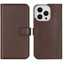 Selencia - Genuine Leather Bookcase voor Apple iPhone 14 Pro - Brown
