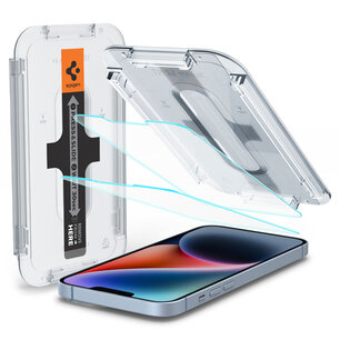 Spigen - EZ Fit Glas.tR met Applicator - 1 pack voor Apple iPhone 13 / 13 Pro / 14 / 16e - Transparent