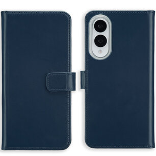 Selencia - Genuine Leather Bookcase voor Samsung Galaxy S25 Edge - Dark Blue