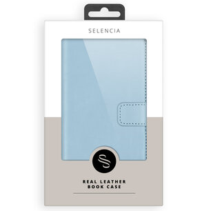 Selencia - Genuine Leather Bookcase voor Samsung Galaxy S24 Ultra - Air Blue