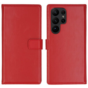 Selencia - Genuine Leather Bookcase voor Samsung Galaxy S23 Ultra - Red