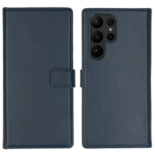 Selencia - Genuine Leather Bookcase voor Samsung Galaxy S23 Ultra - Blue
