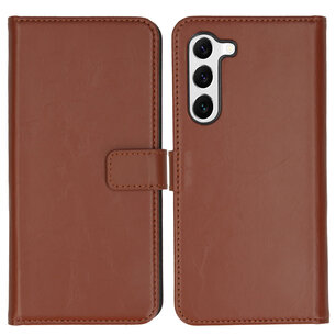 Selencia - Genuine Leather Bookcase voor Samsung Galaxy S23 Plus - Light Brown