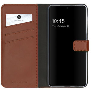 Selencia - Genuine Leather Bookcase voor Samsung Galaxy S21 Plus - Light Brown