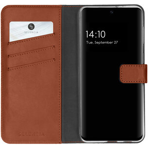 Selencia - Genuine Leather Bookcase voor Samsung Galaxy S21 FE - Light Brown