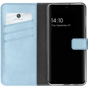 Selencia - Genuine Leather Bookcase voor Samsung Galaxy S21 FE - Light Blue