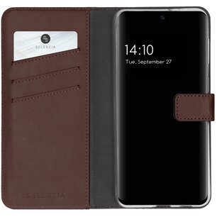 Selencia - Genuine Leather Bookcase voor Samsung Galaxy S21 FE - Brown