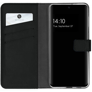 Selencia - Genuine Leather Bookcase voor Samsung Galaxy S21 FE - Black