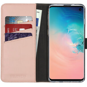Selencia - Genuine Leather Bookcase voor Samsung Galaxy S10 - Dusty Pink