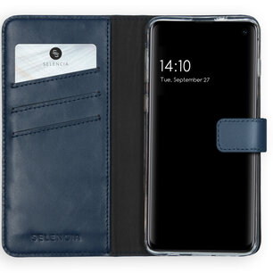 Selencia - Genuine Leather Bookcase pour Samsung Galaxy S10 - Blue