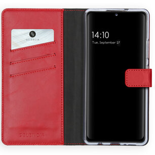 Selencia - Genuine Leather Bookcase voor Samsung Galaxy A42 - Red