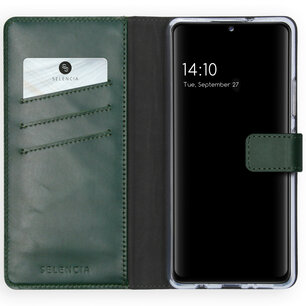 Selencia - Genuine Leather Bookcase voor Samsung Galaxy A42 - Green