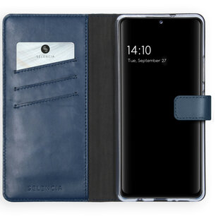 Selencia - Genuine Leather Bookcase voor Samsung Galaxy A42 - Blue