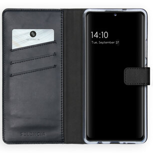 Selencia - Genuine Leather Bookcase voor Samsung Galaxy A42 - Black