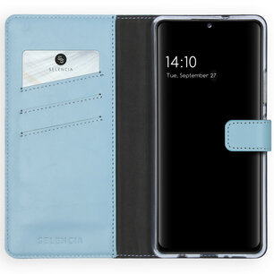 Selencia - Genuine Leather Bookcase voor Samsung Galaxy A42 - Air Blue
