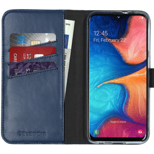 Selencia - Genuine Leather Bookcase voor Samsung Galaxy A20e - Blue
