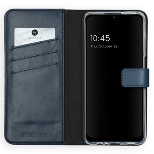 Selencia - Genuine Leather Bookcase voor Samsung Galaxy A12 - Blue
