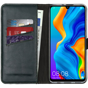 Selencia - Genuine Leather Bookcase voor Huawei P30 Lite - Green
