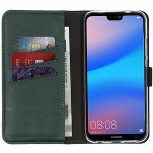 Selencia - Genuine Leather Bookcase pour Huawei P20 Lite - Green