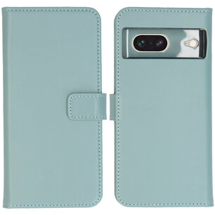 Selencia - Genuine Leather Bookcase voor Google Pixel 7 - Light Blue