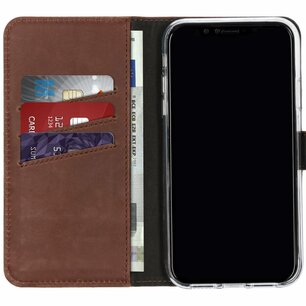 Selencia - Genuine Leather Bookcase pour Apple iPhone Xr - Dark Brown
