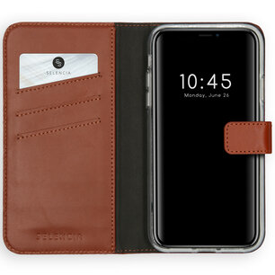 Selencia - Genuine Leather Bookcase voor Apple iPhone X / Xs - Light Brown