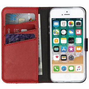 Selencia - Genuine Leather Bookcase pour Apple iPhone SE / 5 / 5s - Red
