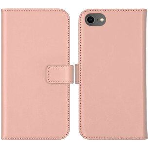 Selencia - Genuine Leather Bookcase pour Apple iPhone SE (2022 / 2020) / 8 / 7 / 6(s) - Dusty Pink