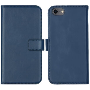 Selencia - Genuine Leather Bookcase pour Apple iPhone SE (2022 / 2020) / 8 / 7 / 6(s) - Blue