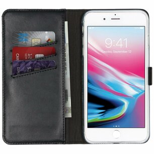 Selencia - Genuine Leather Bookcase pour Apple iPhone 8 Plus / 7 Plus - Black
