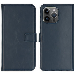 Selencia - Genuine Leather Bookcase voor Apple iPhone 15 Pro Max - Blue