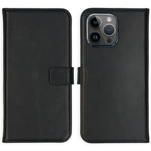 Selencia - Genuine Leather Bookcase voor Apple iPhone 15 Pro Max - Black