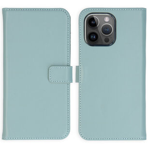 Selencia - Genuine Leather Bookcase voor Apple iPhone 15 Pro Max - Air Blue